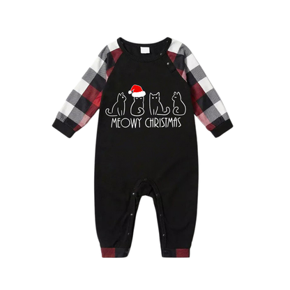 Christmas Cute Cat Prints Red & Black & Grey & White Plaid Family Matching Pajamas