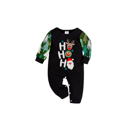 HO HO HO Christmas Pajama Set with Santa, Reindeer, and Christmas Trees
