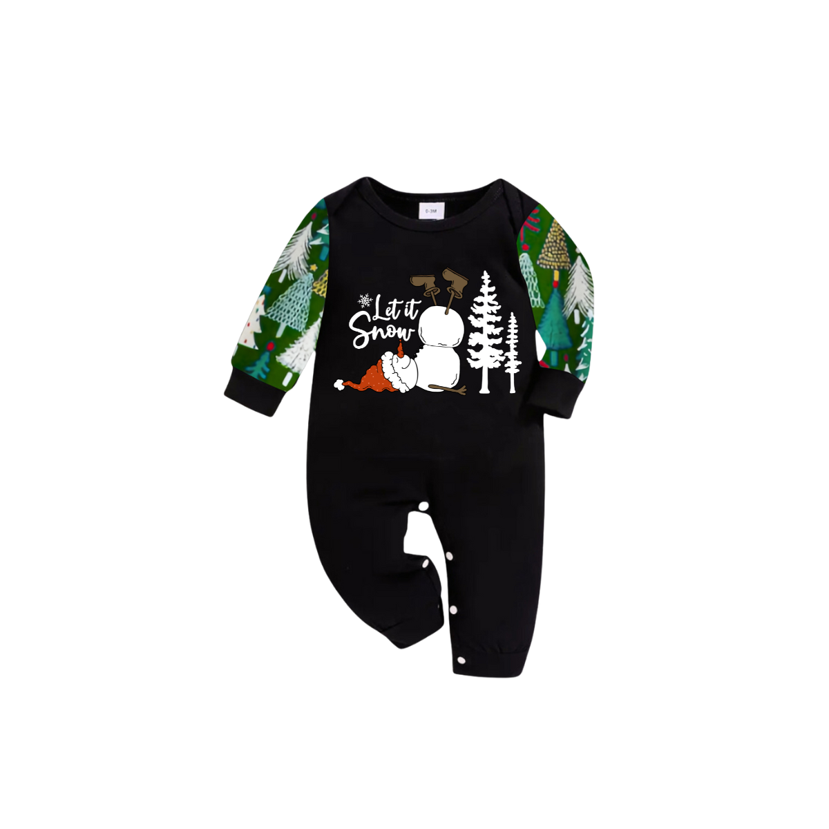 Let It Snow Family Christmas Pajamas - Green Tree Print