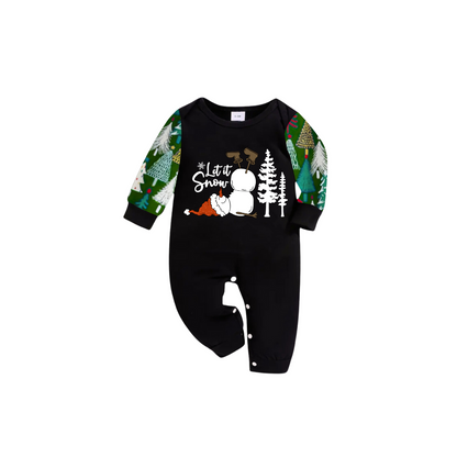 Let It Snow Family Christmas Pajamas - Green Tree Print