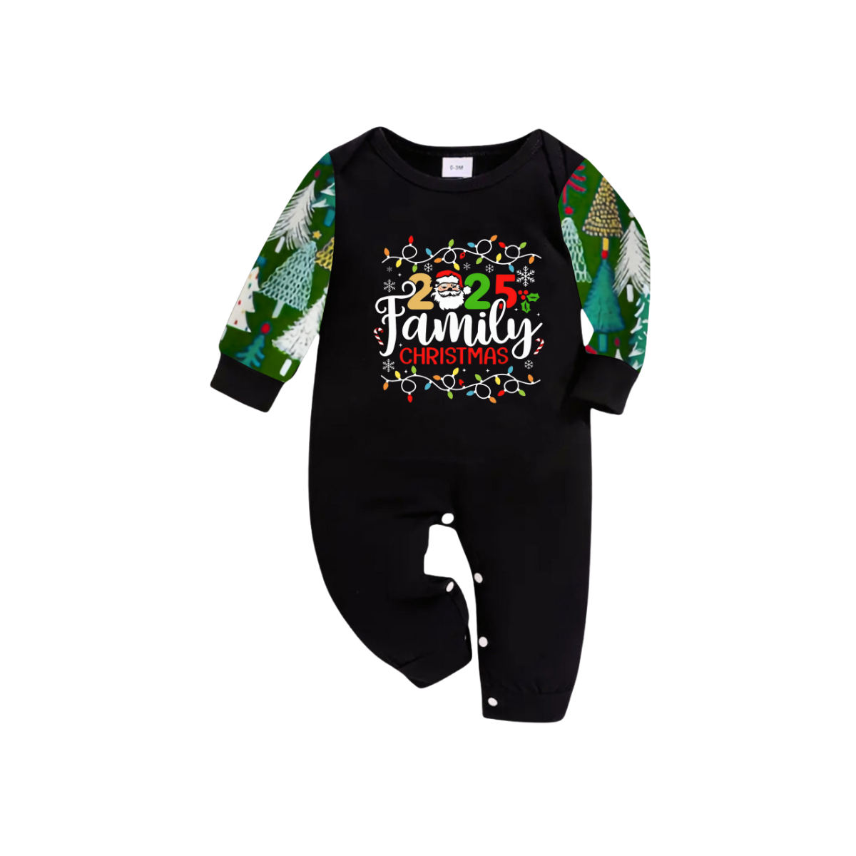 Christmas Tree Christmas Pajamas Set With Christmas Light and "2025 Family Christmas" Text Print