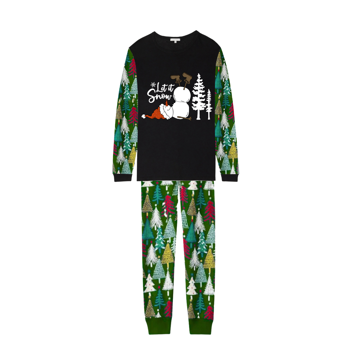 Let It Snow Family Christmas Pajamas - Green Tree Print