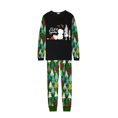 Let It Snow Family Christmas Pajamas - Green Tree Print