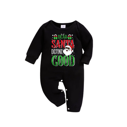 "Dear Santa Define Good" Slogan Printed Black and Green Plaid Family Matching Pajamas