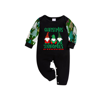 Christmas Tree Christmas Pajamas Set With "Christmas With My Gnomies" Text Print