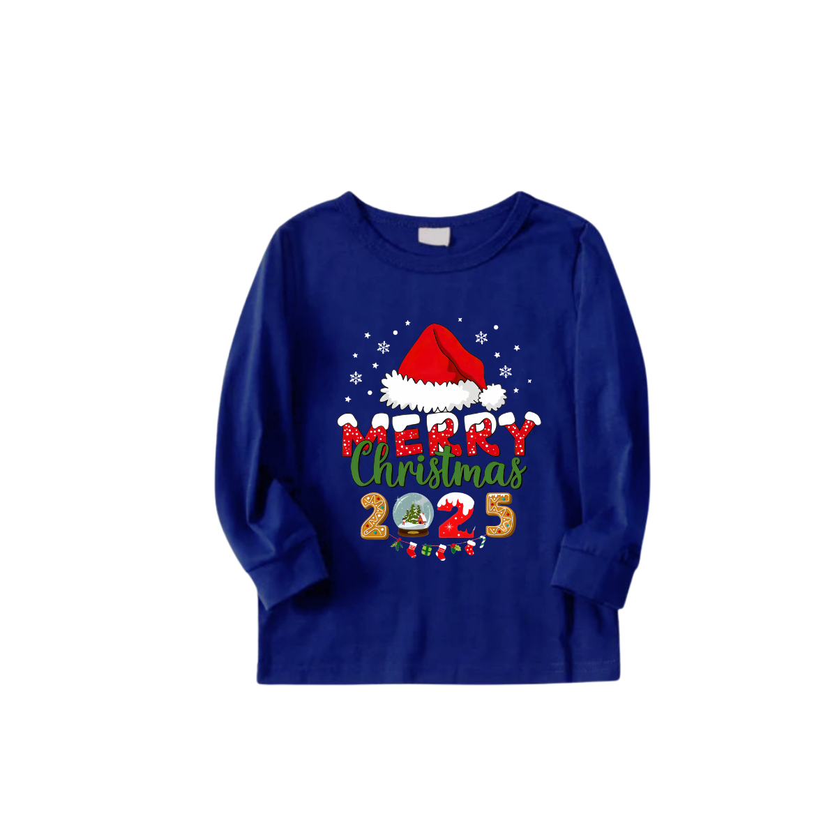Cozy Blue Christmas Pajamas Set With Santa Hat and "Merry Christmas 2025" Text Print
