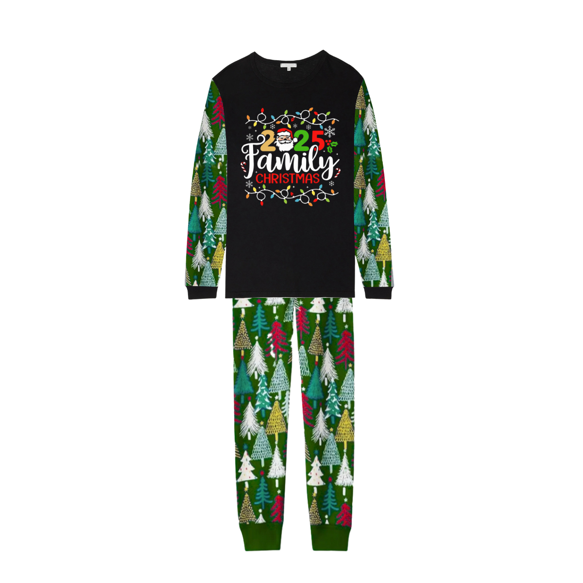 Christmas Tree Christmas Pajamas Set With Christmas Light and "2025 Family Christmas" Text Print