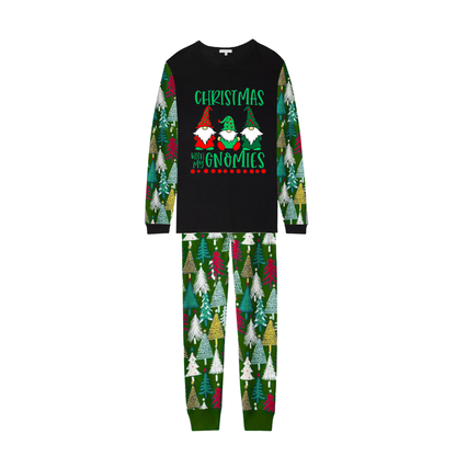 Christmas Tree Christmas Pajamas Set With "Christmas With My Gnomies" Text Print
