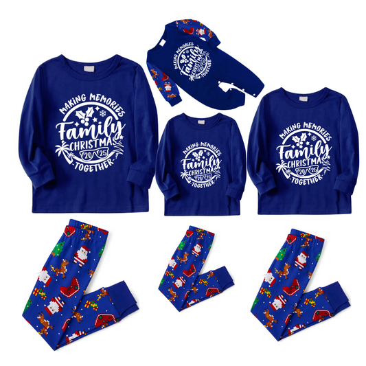 Making Memories Family Christmas Pajamas - Blue & Santa Print
