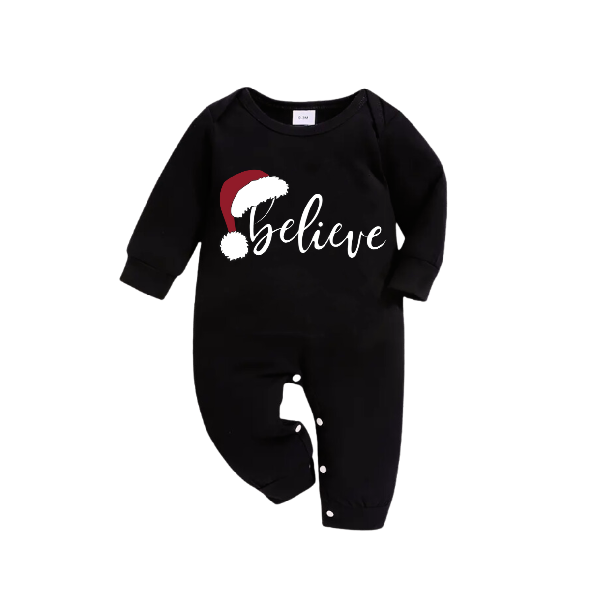 Christmas "Believe" Text Print Black Long Sleeve Top with Green and Black Plaid Family Matching Pajamas