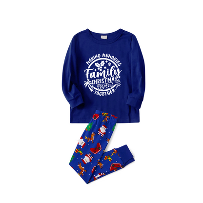 Making Memories Family Christmas Pajamas - Blue & Santa Print