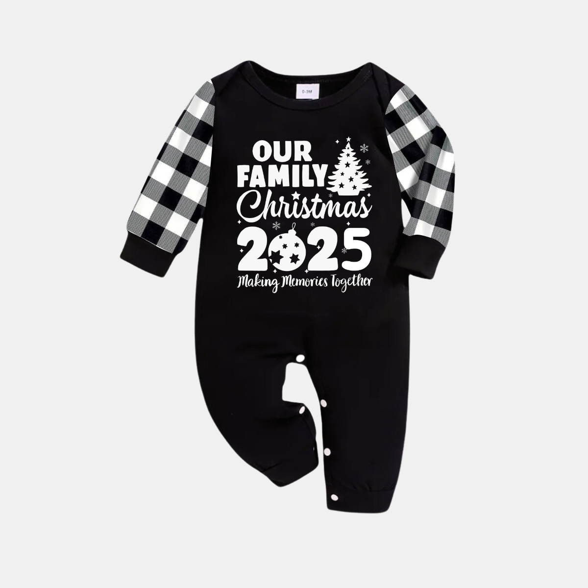 'Our Family Chirstmas 2025 Making Memories Together' Letter Print Black Long Sleeve Top with Black And White Plaid Pants Family Matching Pajamas