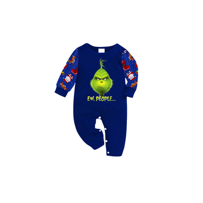Grinch Ew, People.... Family Christmas Pajamas Blue Santa Print