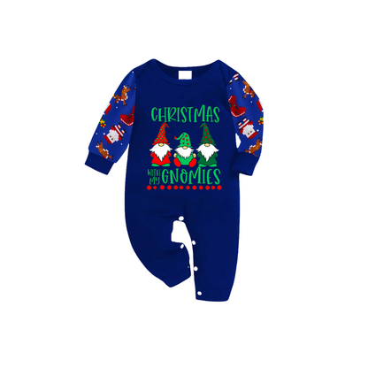 Cozy Blue Christmas Pajamas Set With "Christmas With My Gnomies" Text Print