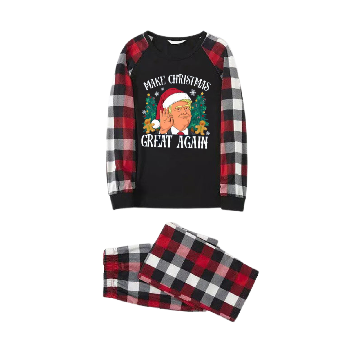 "MERRY CHRISTMAS GREAT AGAIN" Letter Printed Red&Black&White Plaid Family Pajamas Sets