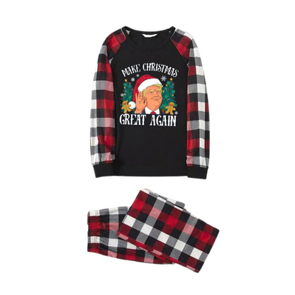 "MERRY CHRISTMAS GREAT AGAIN" Letter Printed Red&Black&White Plaid Family Pajamas Sets