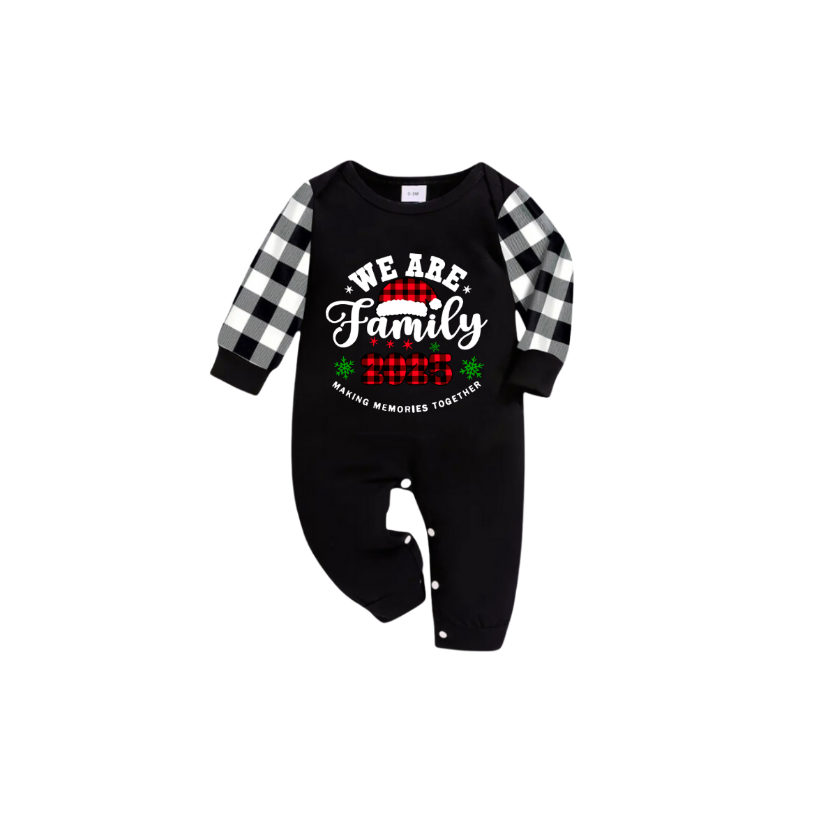 2025 Merry Christmas Family Pajamas Set - Black Top Black and White Plaid Pants White Text Graphic