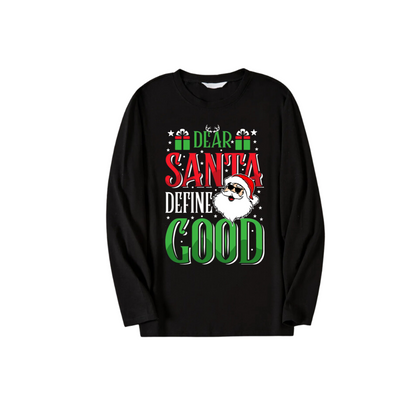 "Dear Santa Define Good" Slogan Printed Pattern Black Long Sleeve Top