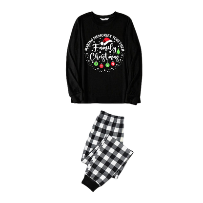 "MAKING MEMORIES TOGETHER FAMILY CHRISTMAS 2024" Text Pattern - Black Long Sleeve Top with Black And White Plaid Pants Family Matching Pajamas