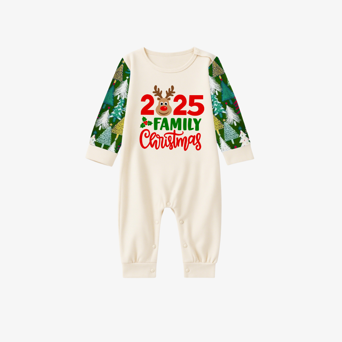 2025 Family Matching Christmas Pajamas-Cream Tops & Christmas Tree Pants