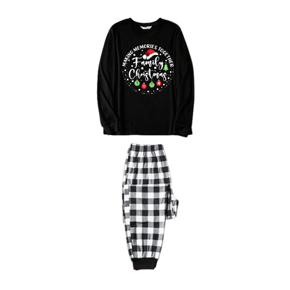 "MAKING MEMORIES TOGETHER FAMILY CHRISTMAS 2024" Text Pattern - Black Long Sleeve Top with Black And White Plaid Pants Family Matching Pajamas