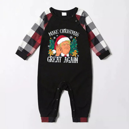 "MERRY CHRISTMAS GREAT AGAIN" Letter Printed Red&Black&White Plaid Family Pajamas Sets