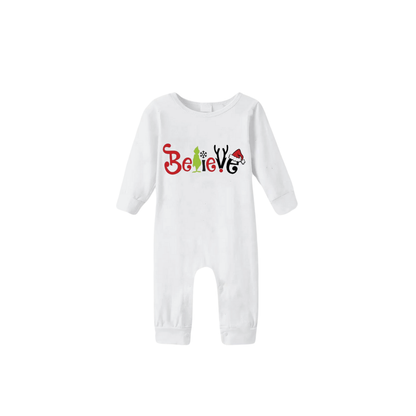 Christmas 2025"Believe" Letter White Long Sleeve Top with Red & Green Plaid Pants Family Matching Pajamas