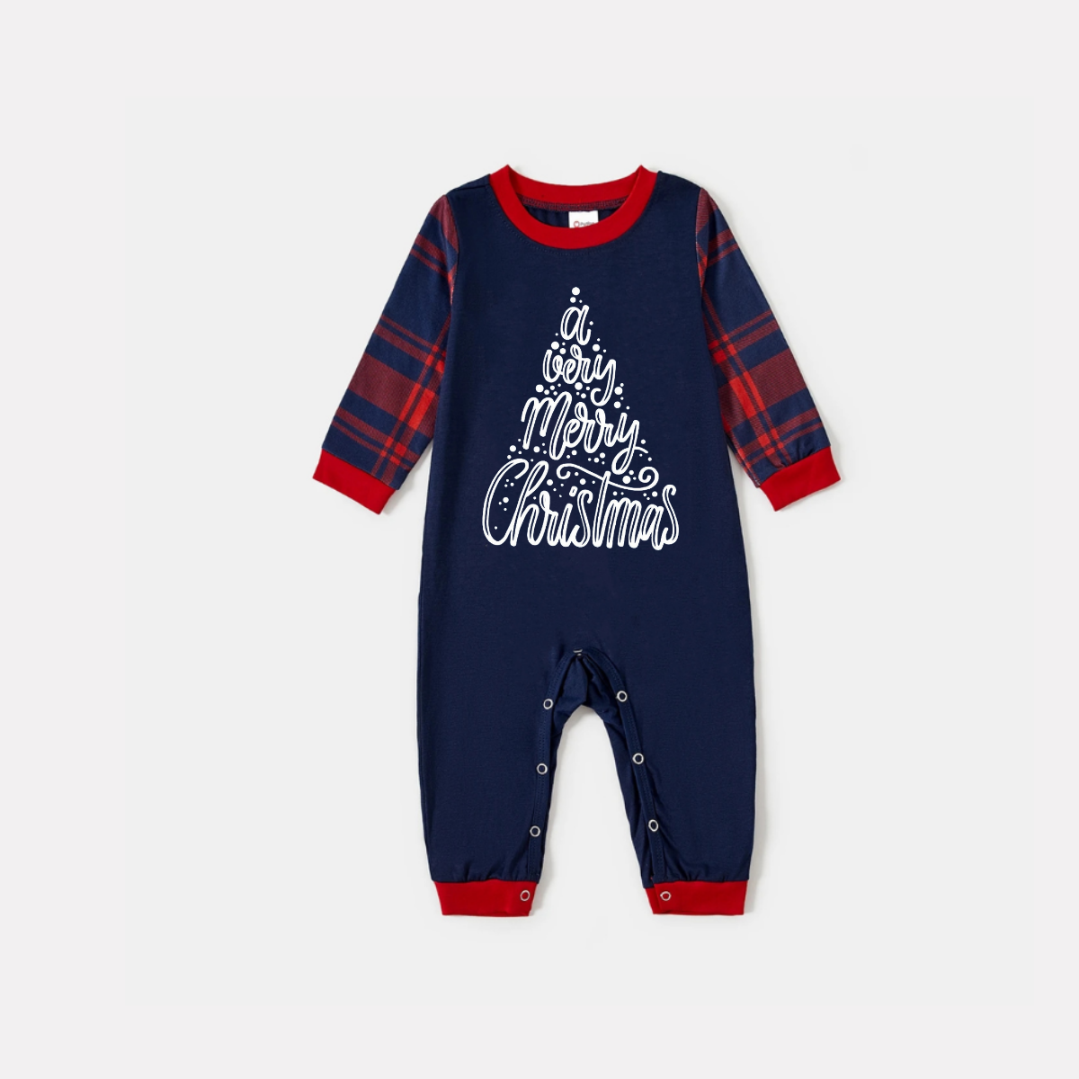 "A Very Merry Christmas"  Blue Long Sleeve Top with Blue & Red Plaid Family Matching Pajamas