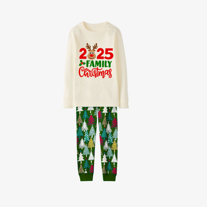 2025 Family Matching Christmas Pajamas-Cream Tops & Christmas Tree Pants