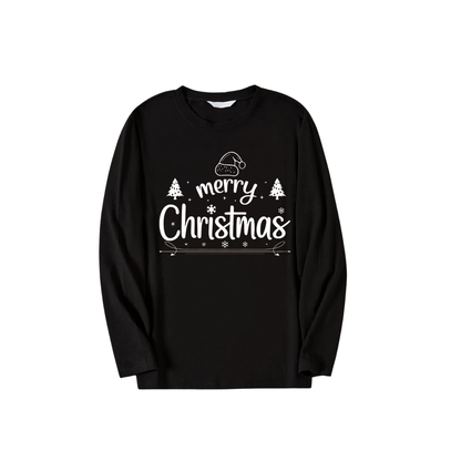 "A Very Merry Christmas"  Black Long Sleeve Top with Black And Green Plaid Pants Family Matching Pajamas