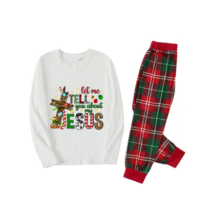“Let Me Tell You About My Jesus” Printed Red and Green Plaid Christmas Pajama Set