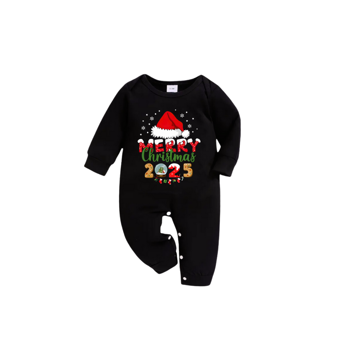 Black Top and Green Plaid Pants Christmas Pajamas Set With Santa Hat and "Merry Christmas 2025" Text Print