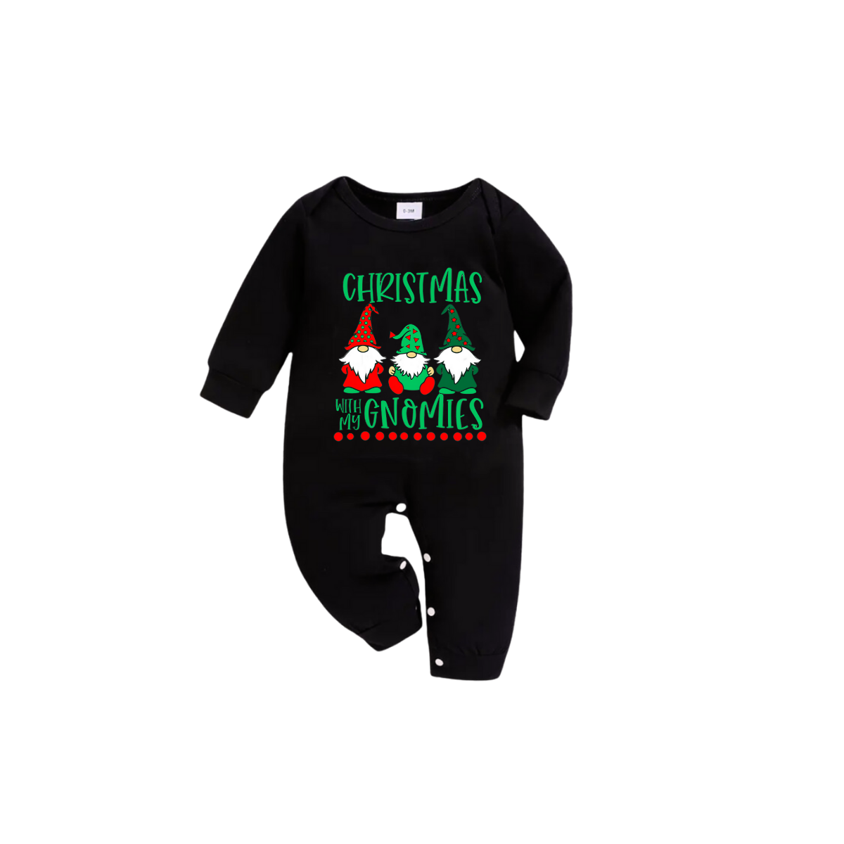 Black Top and Green Plaid Pants Christmas Pajamas Set With "Christmas With My Gnomies" Text Print