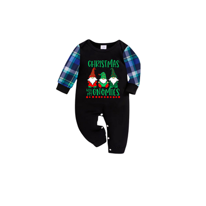 Blue and Green Plaid Christmas Pajamas Set With "Christmas With My Gnomies" Text Print