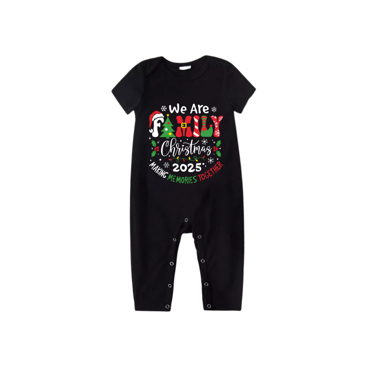 We Are Family Christmas 2025 Family Pajamas Set - Black Top Red Pants Red Plaid Pattern Christmas Letter Print