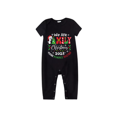 We Are Family Christmas 2025 Family Pajamas Set - Black Top Red Pants Red Plaid Pattern Christmas Letter Print