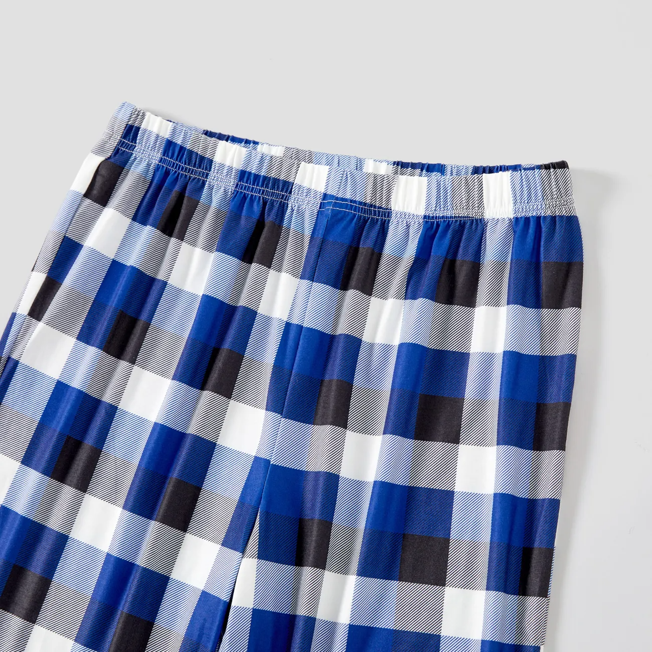 "Christmas With My Tribe"  Pattern Blue Long Sleeves with Blue&White&Black Plaid Pants Family Matching Pajamas