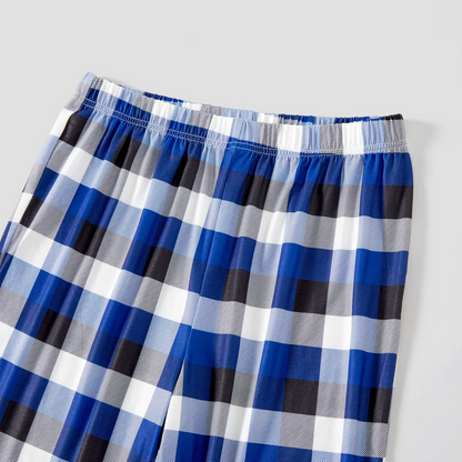 "Christmas With My Tribe"  Pattern Blue Long Sleeves with Blue&White&Black Plaid Pants Family Matching Pajamas