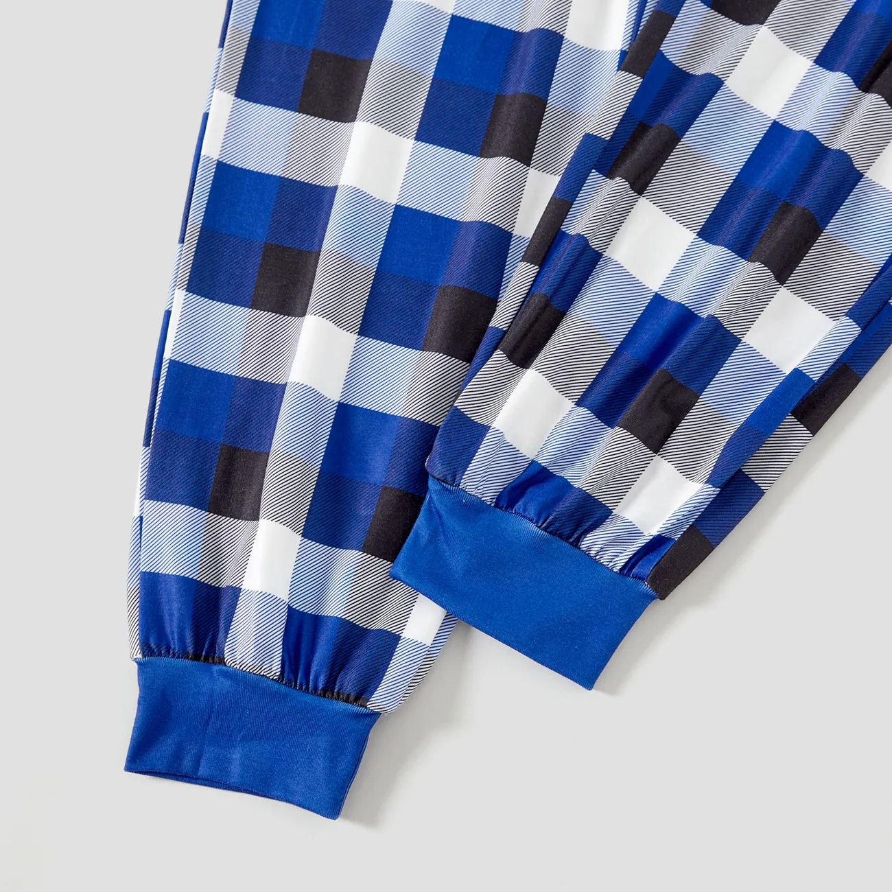 "Christmas With My Tribe"  Pattern Blue Long Sleeves with Blue&White&Black Plaid Pants Family Matching Pajamas