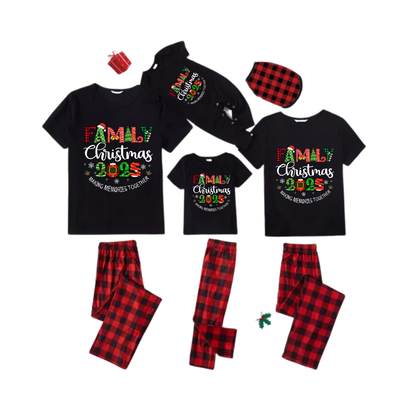 Family Christmas 2025 Family Pajamas Set - Black Top Red Pants Red Plaid Pattern Christmas Letter Print
