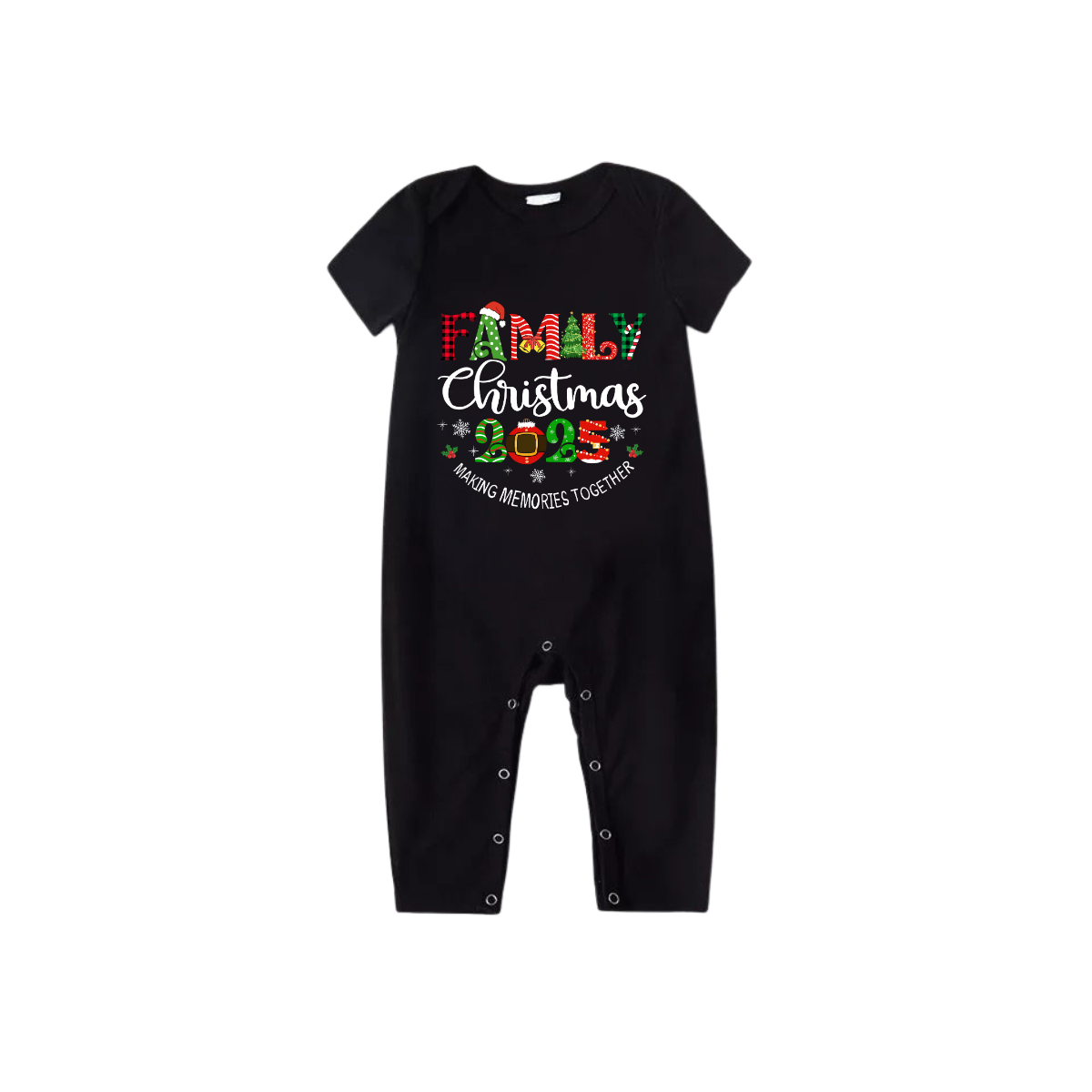 Family Christmas 2025 Family Pajamas Set - Black Top Red Pants Red Plaid Pattern Christmas Letter Print