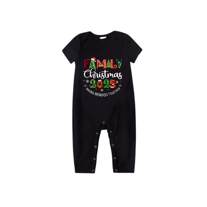 Family Christmas 2025 Family Pajamas Set - Black Top Red Pants Red Plaid Pattern Christmas Letter Print