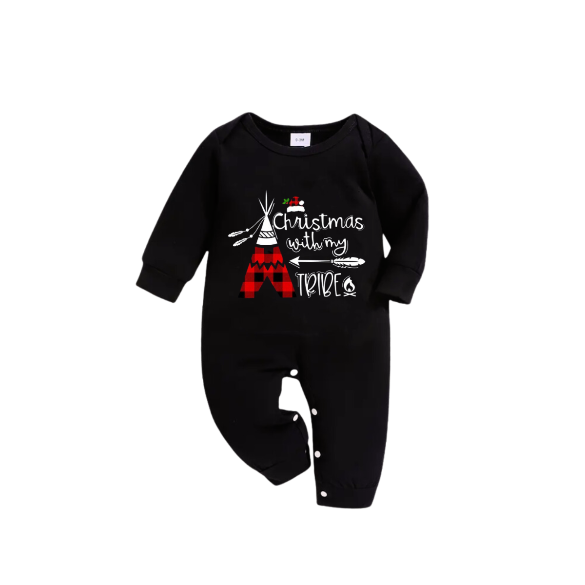 "Christmas With My Tribe" Pattern Ⅱ - Black Long Sleeve Top