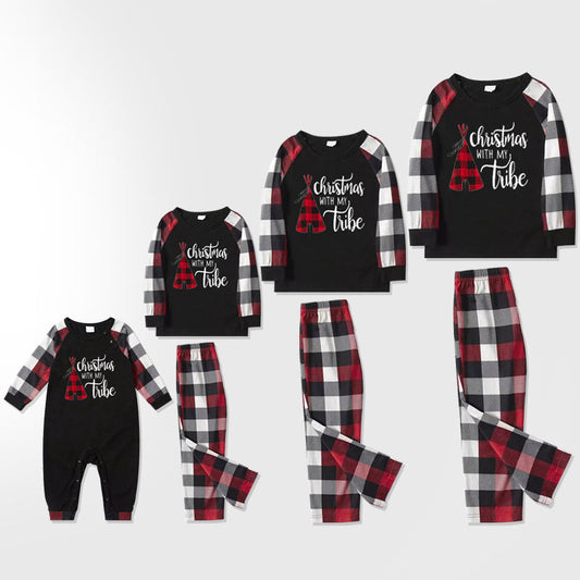 Christmas Matching Family Pajamas Christmas Letter and Tent Print Black White Plaids Pajamas Set