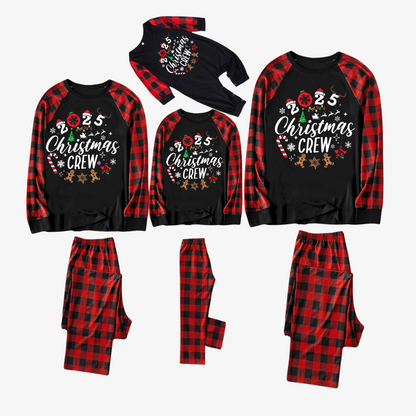 "2025 Christmas Crew" Text Print Black & Red Plaid Christmas Matching Pajamas