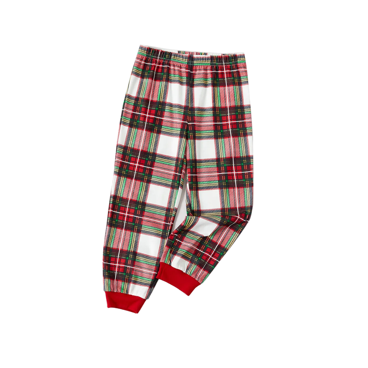 Christmas Text Print Black Long Sleeve Top with Red & White & Green Plaid Family Matching Pajamas