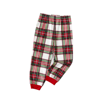 Christmas Text Print Black Long Sleeve Top with Red & White & Green Plaid Family Matching Pajamas