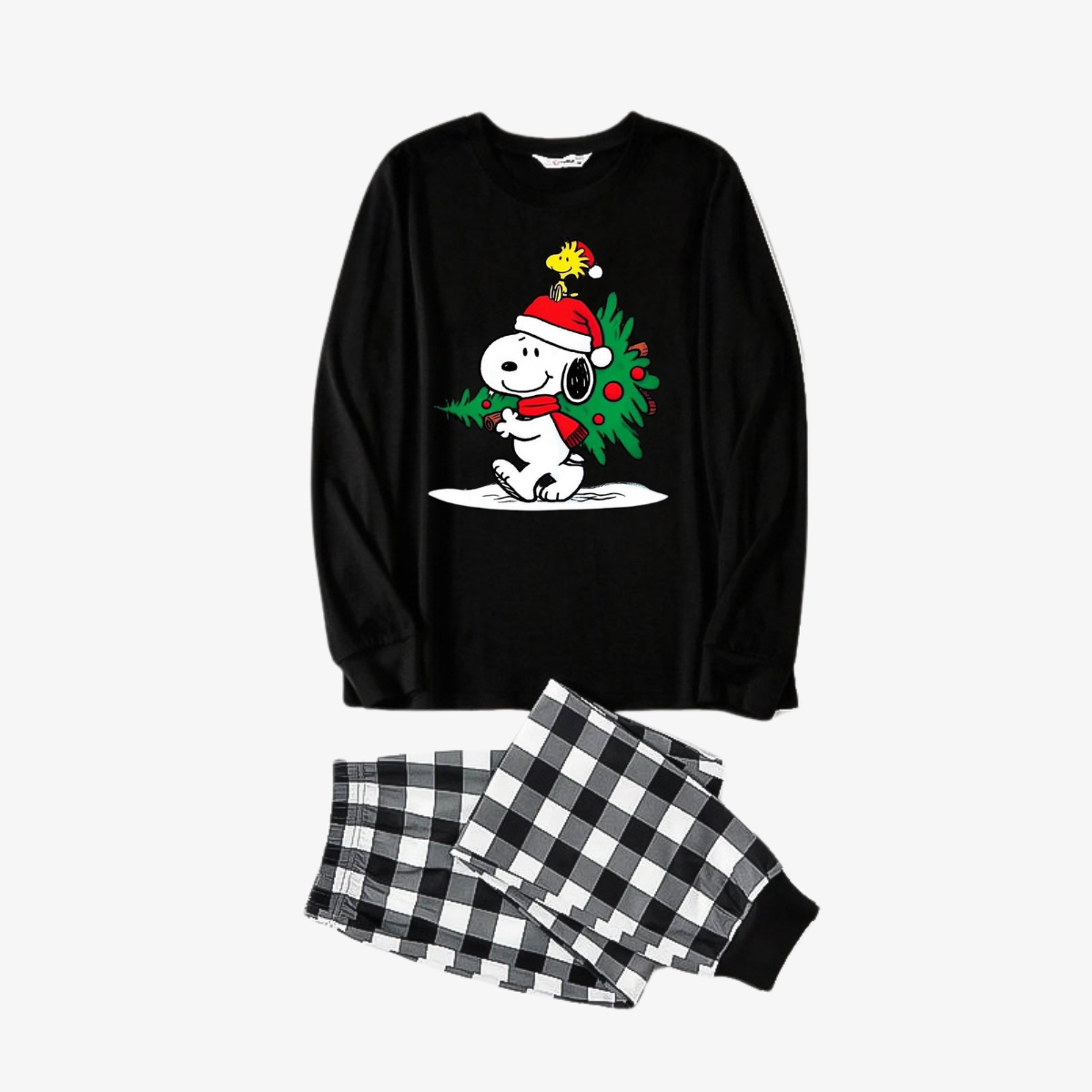 Snoopy Dog Printed Black and White Plaid Christmas Family Pajama Set