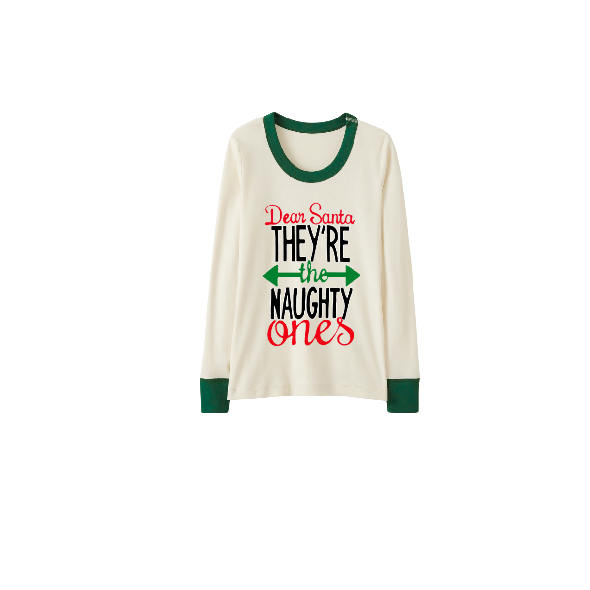 Green Cute Deer Print Christmas Pajamas Set With "Dear Santa They're the Naughty Ones" Text Print
