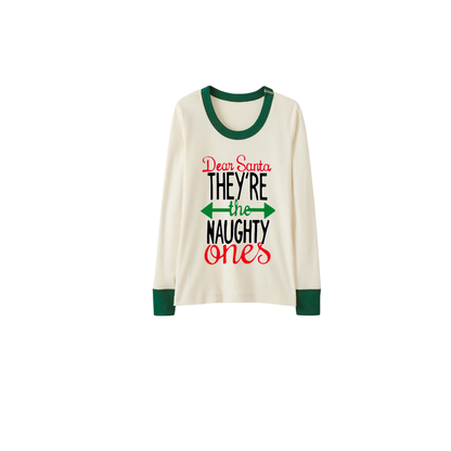 Green Cute Deer Print Christmas Pajamas Set With "Dear Santa They're the Naughty Ones" Text Print